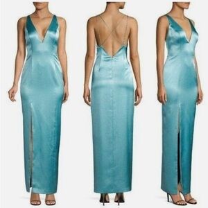 Aidan by Aidan Mattox Womens Blue Satin Evening Sheath Dress Gown size 6